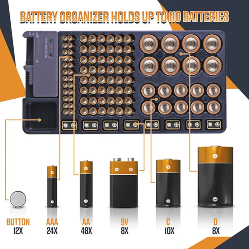 Ultimate Battery Storage Organizer with Built-in Tester - Keep Your Batteries Neat and Ready for Action!