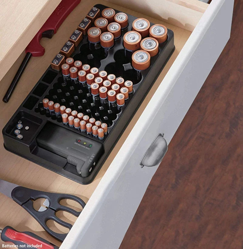 Ultimate Battery Storage Organizer with Built-in Tester - Keep Your Batteries Neat and Ready for Action!