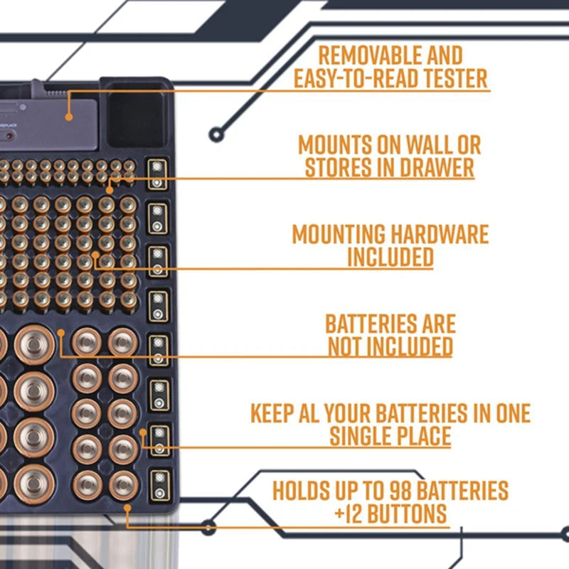 Ultimate Battery Storage Organizer with Built-in Tester - Keep Your Batteries Neat and Ready for Action!
