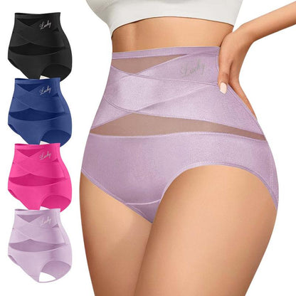 Elevate Your Comfort with High-Waisted Letter Print Underwear - Tummy Control Panties for All-Day Confidence and Breathability!