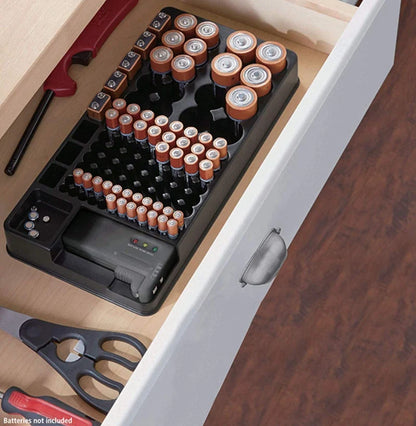 Ultimate Battery Storage Organizer with Built-in Tester - Keep Your Batteries Neat and Ready for Action!