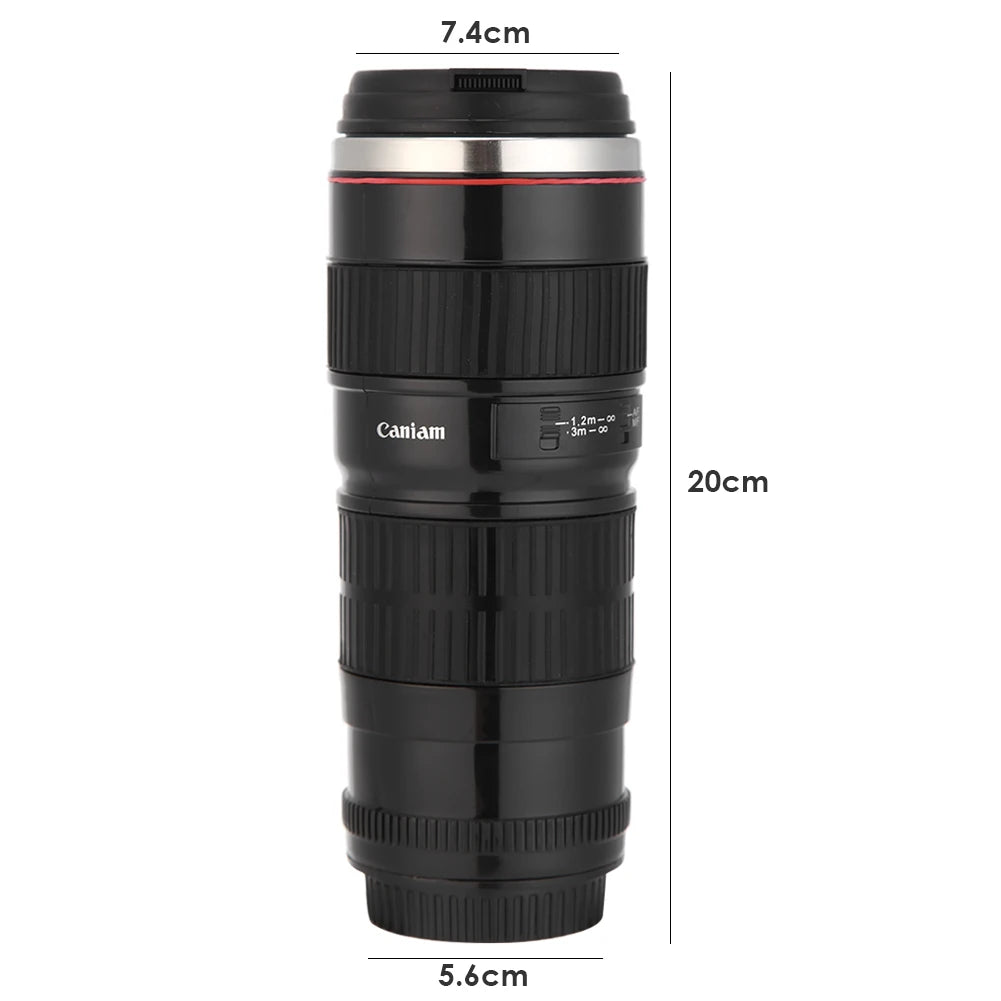 Stylish Stainless Steel Camera Lens Mug - Creative 400mL Coffee Cup in Black and White