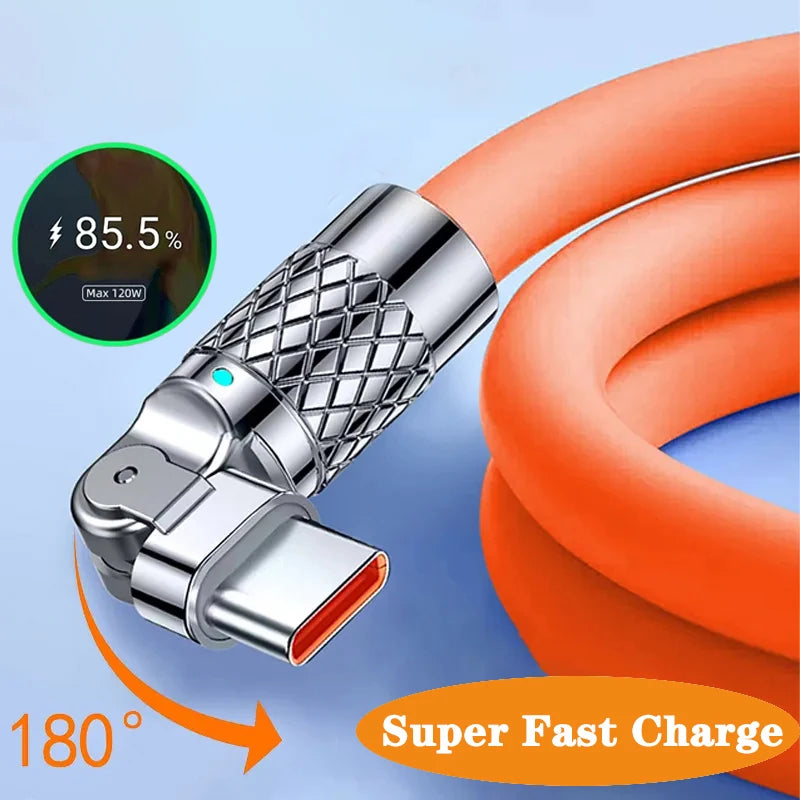 Revolutionary 120W USB Type C Cable with 180° Rotating Design for Fast Charging and Data Transfer - Compatible with Huawei, Samsung, Xiaomi & More!