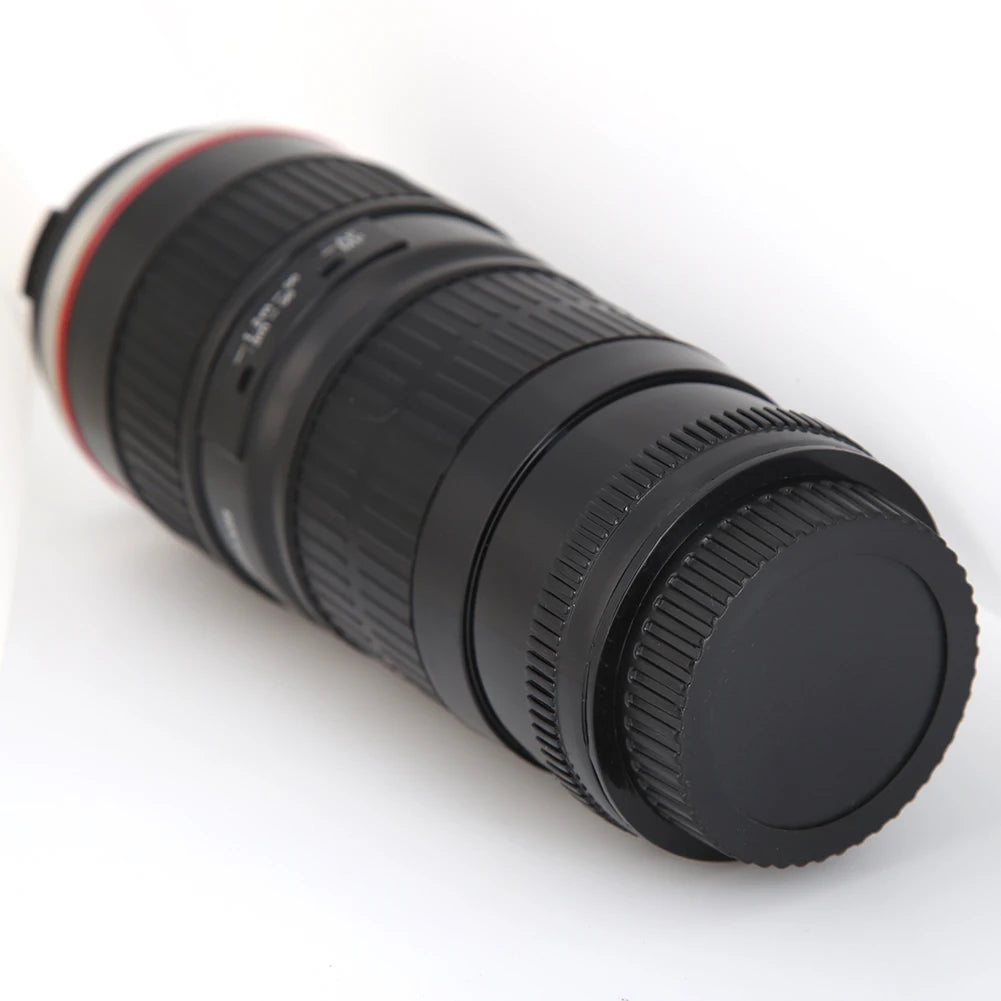 Stylish Stainless Steel Camera Lens Mug - Creative 400mL Coffee Cup in Black and White