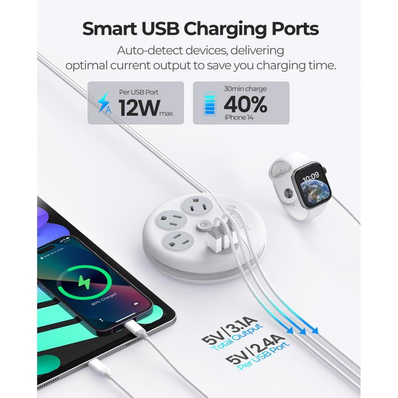 Ultimate ORICO Travel Power Strip: Your Go-To Travel Companion with 3 Outlets and 3 USB Ports, 4FT Cord for Seamless Charging on Vacations and Cruises